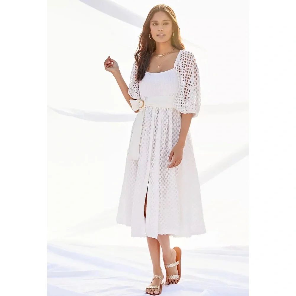 Anthropologie Lacy Puff-Sleeved Midi Dress x Place Nationale